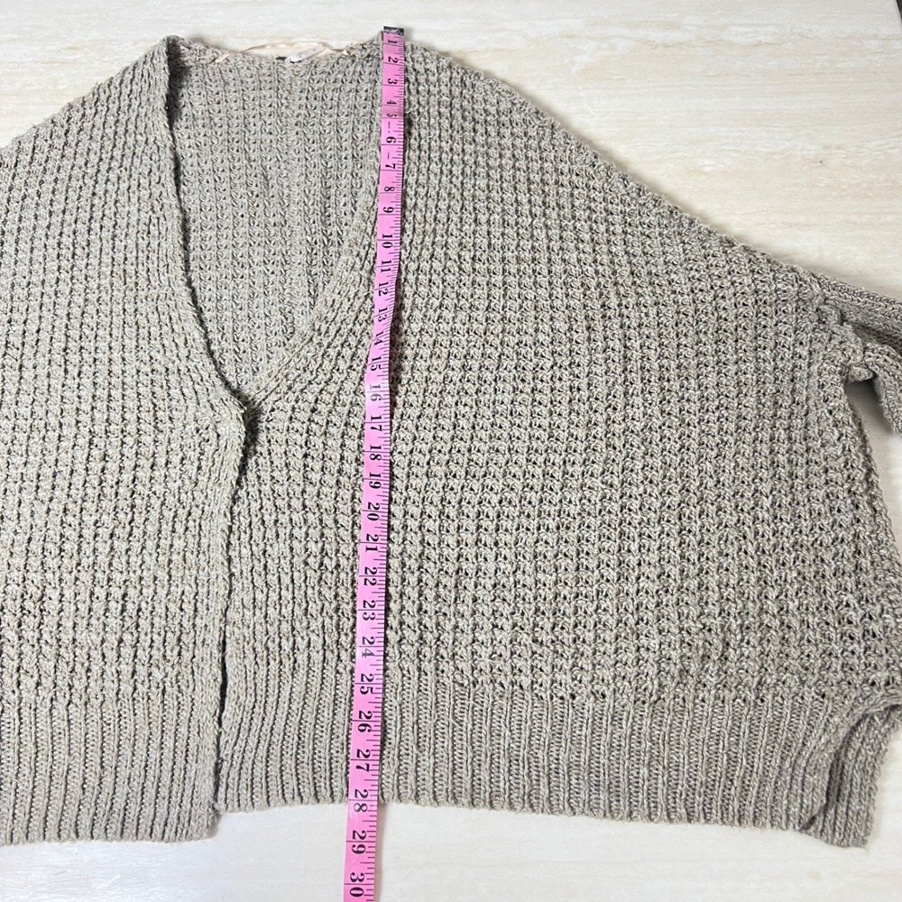 Free People Chunky Knit Oversized Cardigan Taupe Wool Angora Batwing Sweater L - Picture 6 of 10